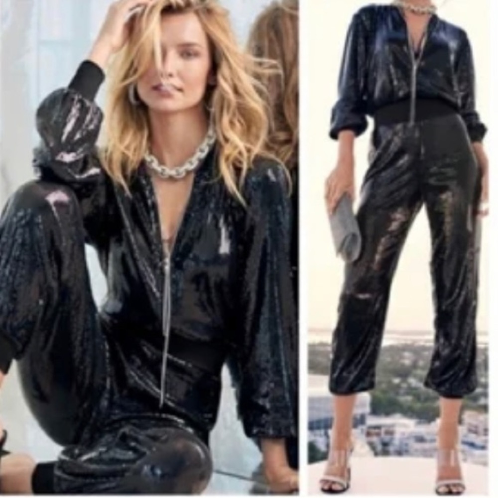 24 Hrs Black Sequin Drop Crotch Straight leg